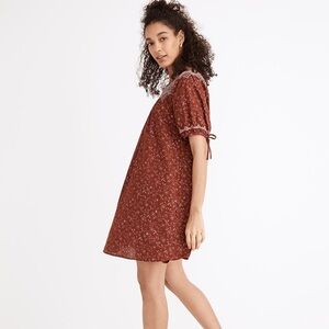 Madewell Embroidered Puff Sleeve Babydoll Dress in Dotted Vines